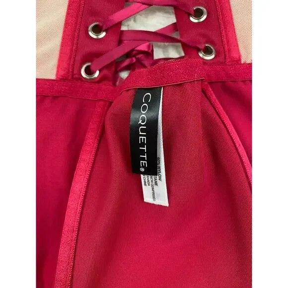 Coquette Women's Size S Red Floral Lace Boned Hook and Loop Lace Up Corset * - Picture 6 of 7